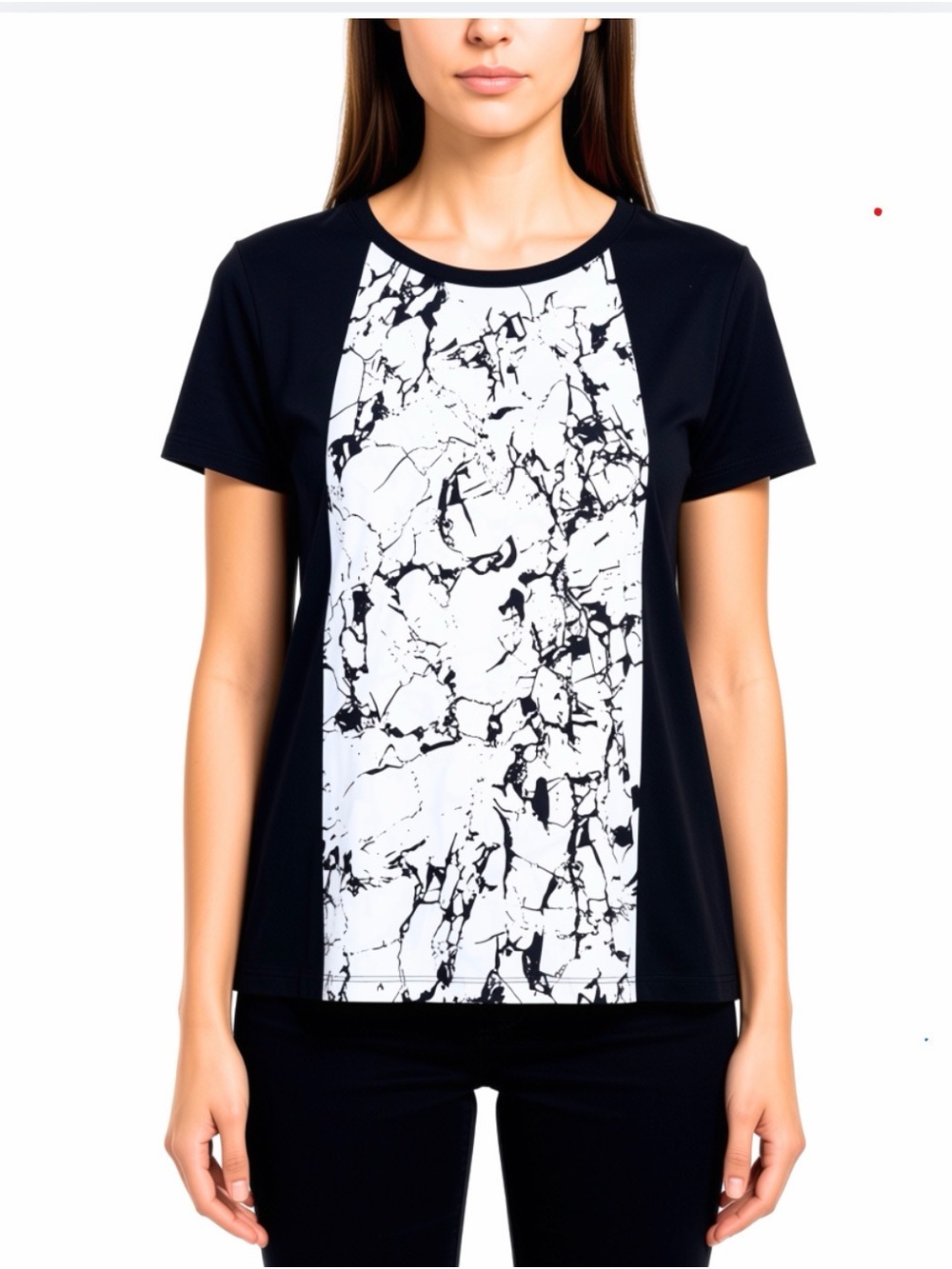 Calvin Klein Bold Black and White Abstract Colorblock Short Sleeve Dressy Tee